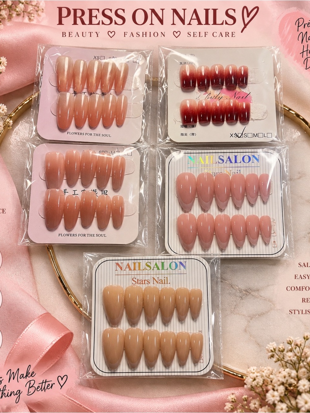NailSalon Classic Pink & Nude Press-On Nails - Salon Finish